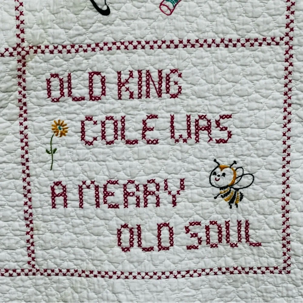 Vintage Nursery Rhyme Cross Stitch Baby Crib Quilt
